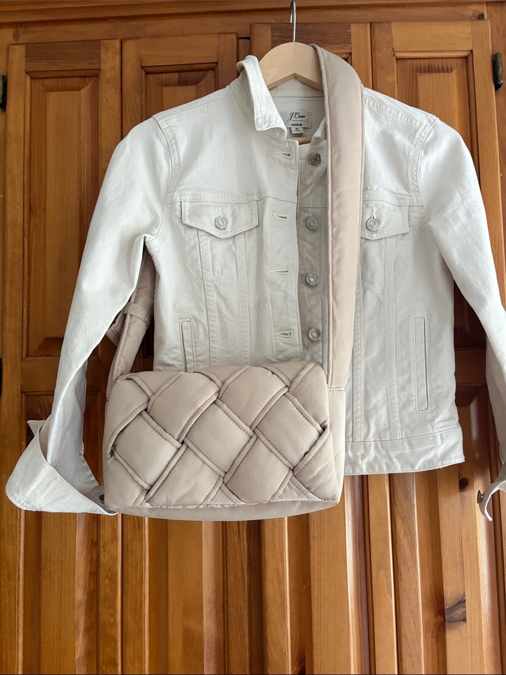 Anthropologie Quilted Padded Crossbody Bag in Light Beige